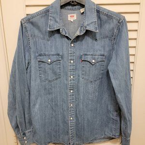 Levi's Mens Denim Shirt, Large, Western Style Pearl Snap
